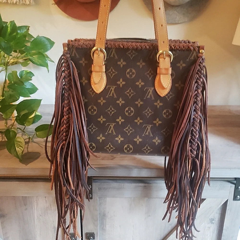 Louis Vuitton Brown Monogram Fringe Tote with Tan Straps